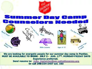 Summer Day Camp Counselors Needed
