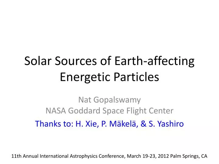 solar sources of earth affecting energetic particles