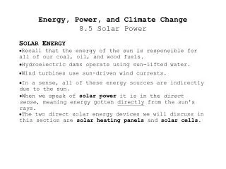 Energy, Power, and Climate Change 8.5 Solar Power