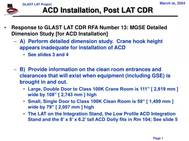 acd installation post lat cdr