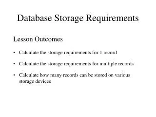 Database Storage Requirements