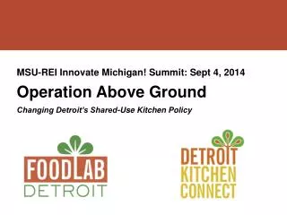 MSU-REI Innovate Michigan! Summit: Sept 4, 2014 Operation Above Ground
