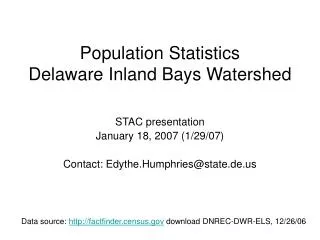 Population Statistics Delaware Inland Bays Watershed