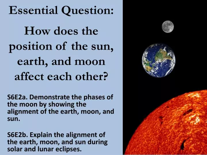 essential question how does the position of the sun earth and moon affect each other