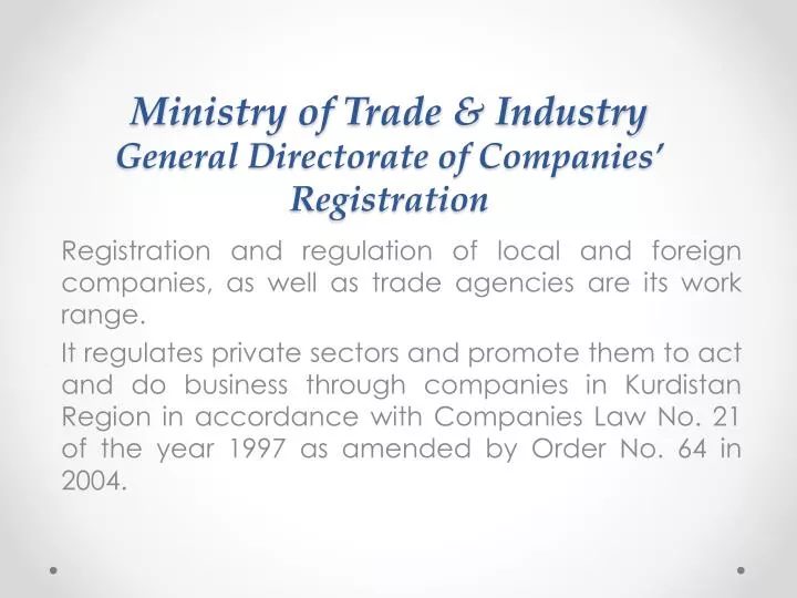 ministry of trade industry general directorate of companies registration