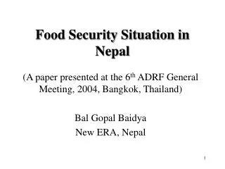 Food Security Situation in Nepal