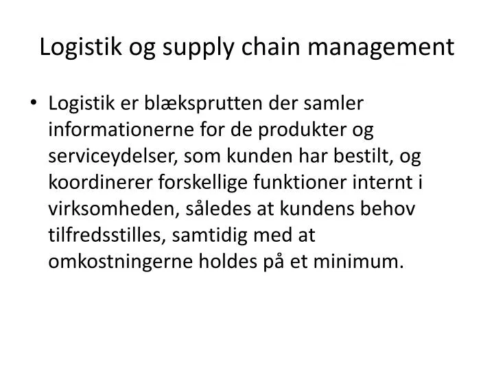 logistik og supply chain management