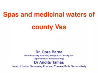 Spas and medicinal waters of county Vas