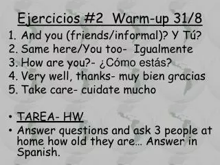 Ejercicios #2 Warm-up 31/8
