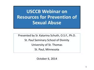 USCCB Webinar on Resources for Prevention of Sexual Abuse