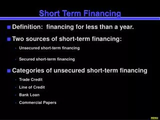 Short Term Financing