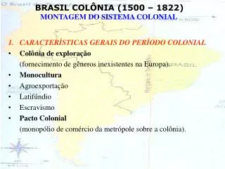 CARACTERÍSTICAS GERAIS DO PERÍODO COLONIAL Colônia de exploração