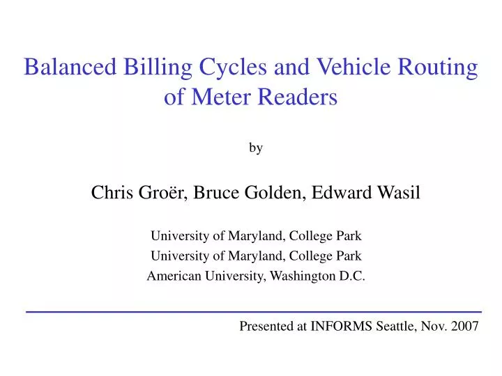 balanced billing cycles and vehicle routing of meter readers