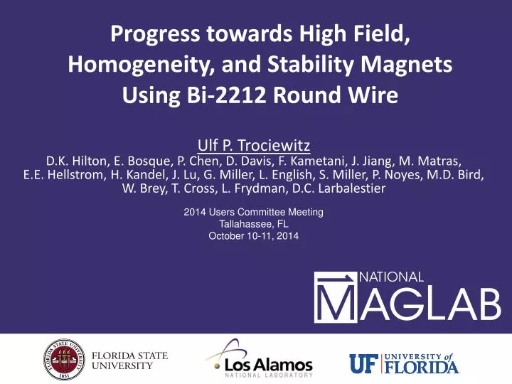 progress towards high field homogeneity and stability magnets using bi 2212 round wire