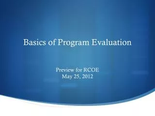 Basics of Program Evaluation