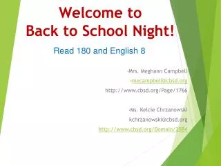 Welcome to Back to School Night!