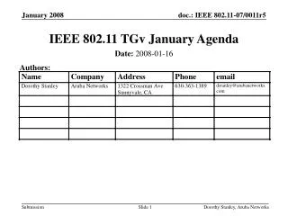 IEEE 802.11 TGv January Agenda