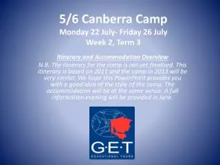 5/6 Canberra Camp Monday 22 July- Friday 26 July Week 2, Term 3