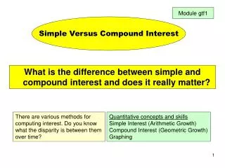 Quantitative concepts and skills Simple Interest (Arithmetic Growth)