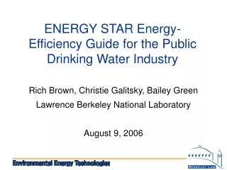 ENERGY STAR Energy-Efficiency Guide for the Public Drinking Water Industry