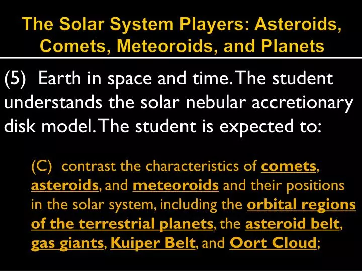 the solar system players asteroids comets meteoroids and planets
