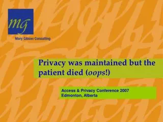 Privacy was maintained but the patient died ( oops !)