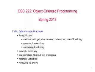 CSC 222: Object-Oriented Programming Spring 2012