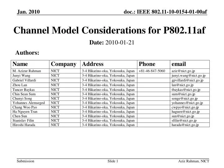 channel model considerations for p802 11af