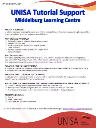UNISA Tutorial Support Middelburg Learning Centre