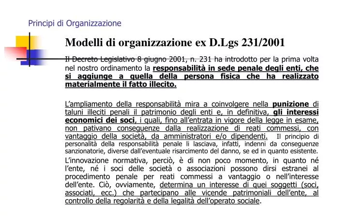 principi di organizzazione