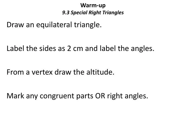 warm up 9 3 special right triangles