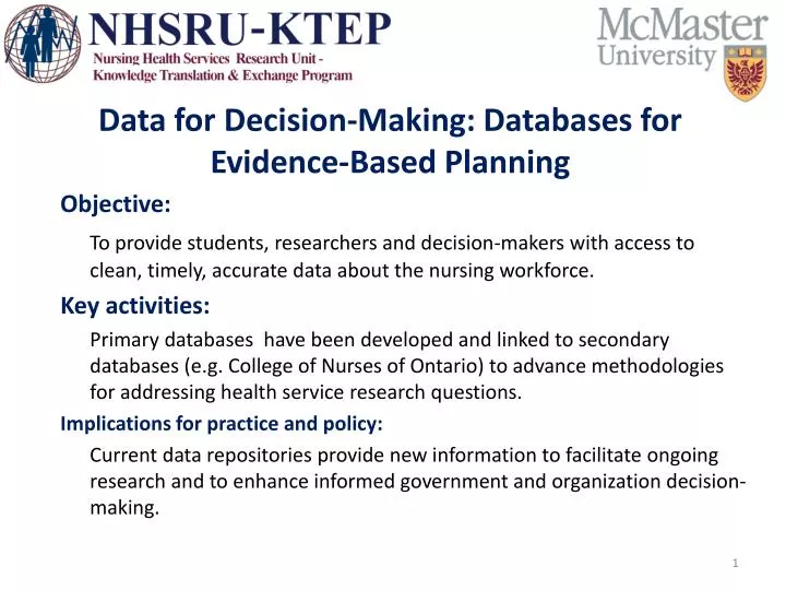 data for decision making databases for evidence based planning