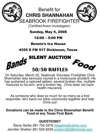 Benefit for CHRIS SHANNAHAN SEABROOK FIREFIGHTER (Certified Arson Investigator)