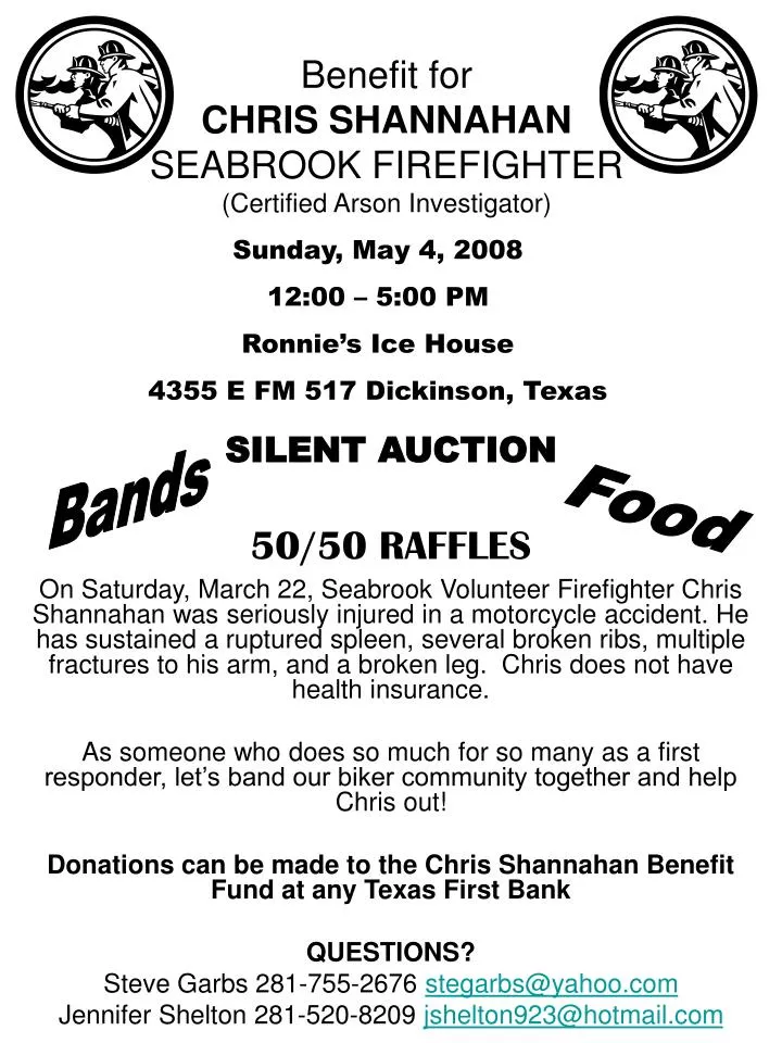 benefit for chris shannahan seabrook firefighter certified arson investigator