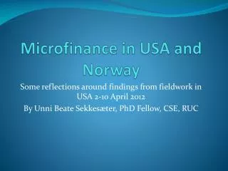 Microfinance in USA and Norway