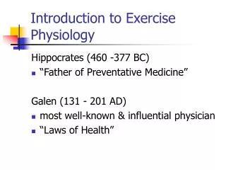 Introduction to Exercise Physiology