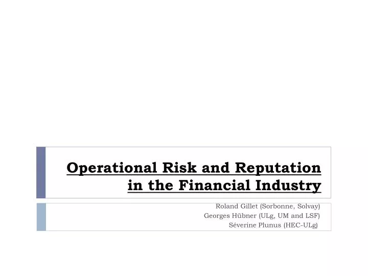 operational risk and reputation in the financial industry
