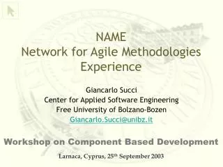 NAME Network for Agile Methodologies Experience