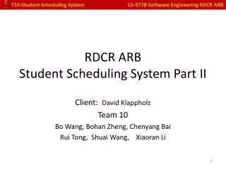 R DCR ARB Student Scheduling System Part II