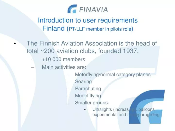introduction to user requirements finland pt llf member in pilots role