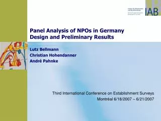 Panel Analysis of NPOs in Germany Design and Preliminary Results Lutz Bellmann