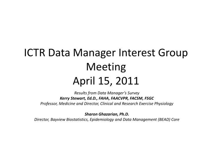 ictr data manager interest group meeting april 15 2011