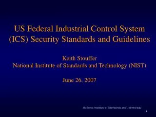 US Federal ICS Security Standards and Guidelines Overview