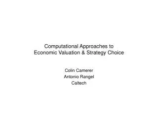 Computational Approaches to Economic Valuation &amp; Strategy Choice