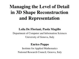 Managing the Level of Detail in 3D Shape Reconstruction and Representation