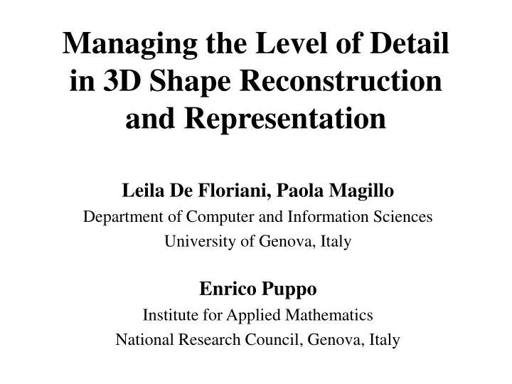 managing the level of detail in 3d shape reconstruction and representation