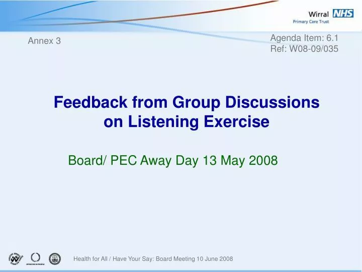 feedback from group discussions on listening exercise