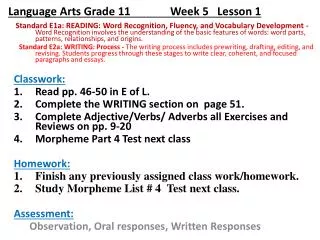 Language Arts Grade 11 Week 5 Lesson 1