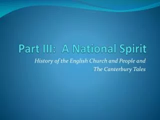 Part III: A National Spirit