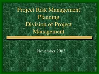 Project Risk Management Planning Division of Project Management